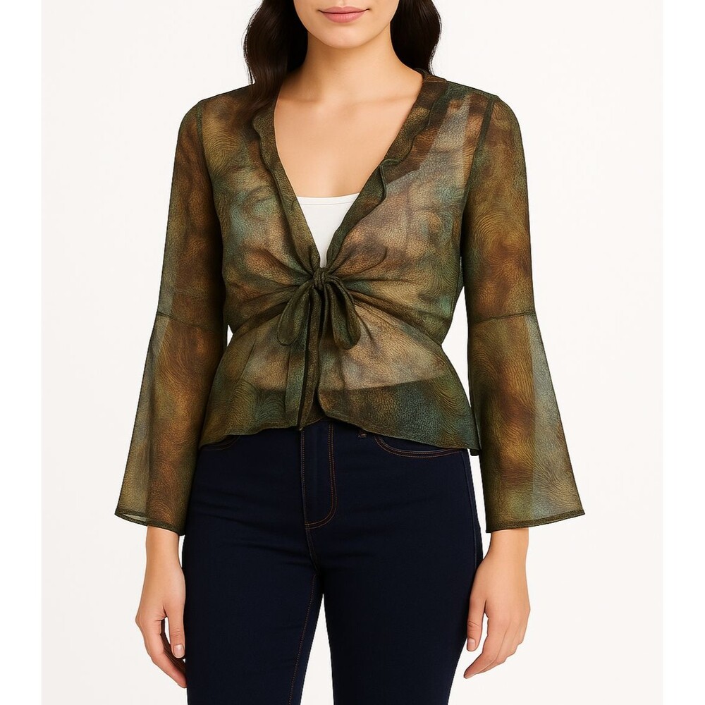Wild Fable Women’s Blouse Size M Multicolor‎ Snake Print Sheer Top Pre-Owned